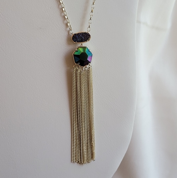 Kendra Scott Long Custom Necklace Multi Drusy Mystic Iridescent Gold - Picture 7 of 14